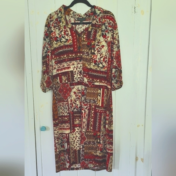 Patchwork Floral Popover Shirt Dress Size 16 - Picture 1 of 11
